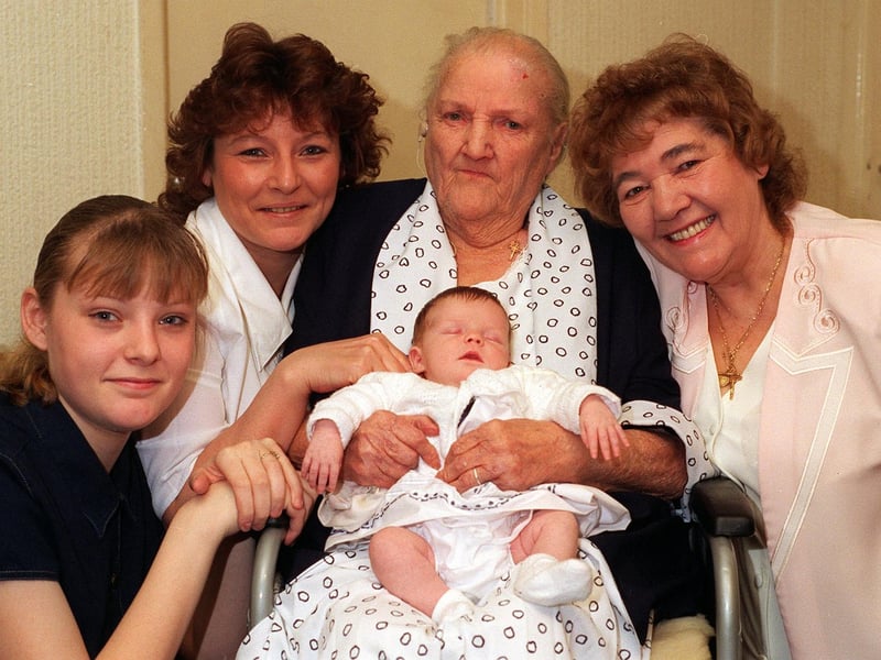 Five generations of a Morley family. Pictured is Elizabeth Noble with her daughter Betty Dickinson, grand daughter Gillian Bairstow, great grand daughter Jane Bairstow and great, great, grandchild Katie, three weeks.