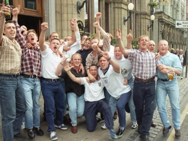 Preston lads celebrates England's win on June 22 1996