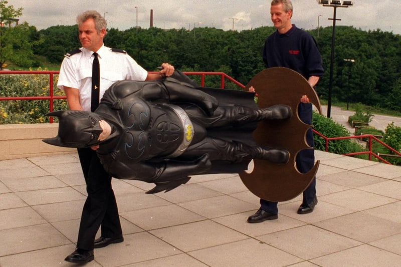 Batman joined forces with West Yorkshire firefighters to launch a national poster campaign Birstall's Showcase cinema in July 1997. The aim was to make children more aware of the danger of fire.
