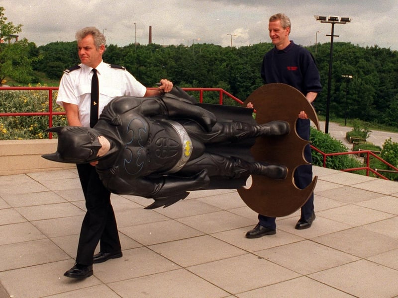 Batman joined forces with West Yorkshire firefighters to launch a national poster campaign Birstall's Showcase cinema in July 1997. The aim was to make children more aware of the danger of fire.