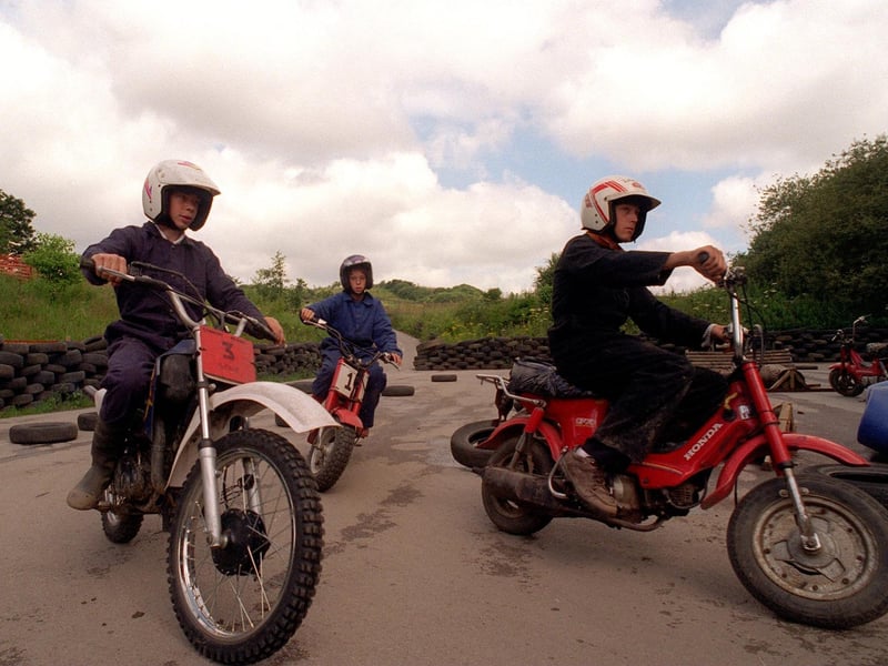 July 1997 and motorcyclists enjoy riding at Birstall Urban Motorcycle Project for Youth (BUMPY).