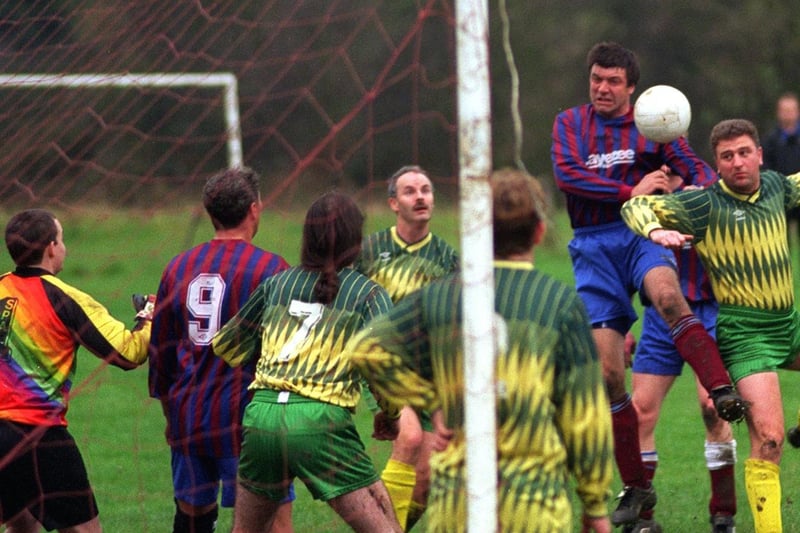 Match action from Birstall St. Patrick's Brook Butler Cup clash against Layezee in November 1997.