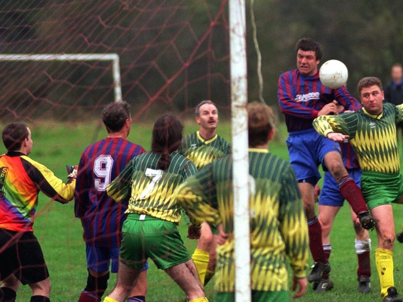 Match action from Birstall St. Patrick's Brook Butler Cup clash against Layezee in November 1997.