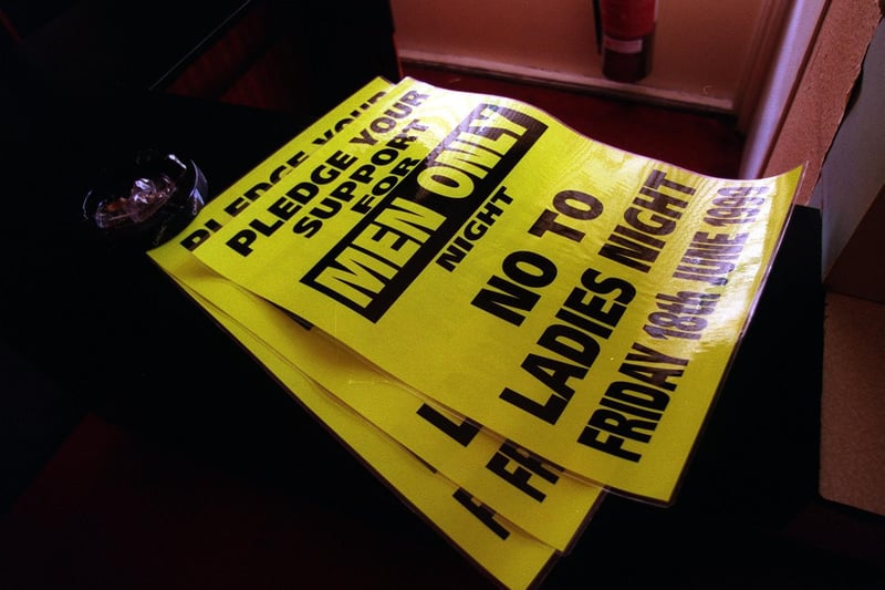 Placards lie unused at Meanwood Working Men's Club where a demonstration against a forthcoming 'Ladies Night' never materialised.