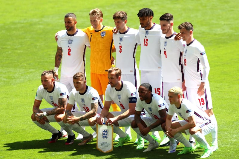 England line-up for a pre-match photo following the national anthems in the capital.