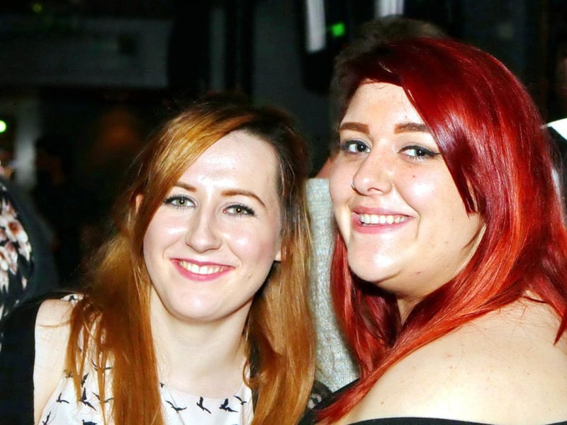 Lauren & Kelly smile in Blue Lounge.