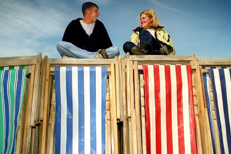 Deck chair attendants Daniel Edwards and Jenny Dalzel in 1998