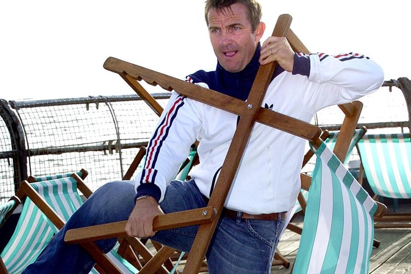 Bradley Walsh wrestles with a deckchair before the opening night of his show on Blackpool’s North Pier, 2005