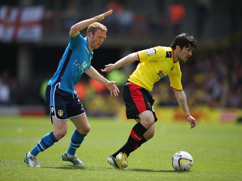 Paul Green closes down Watford's Fernando Forestieri.