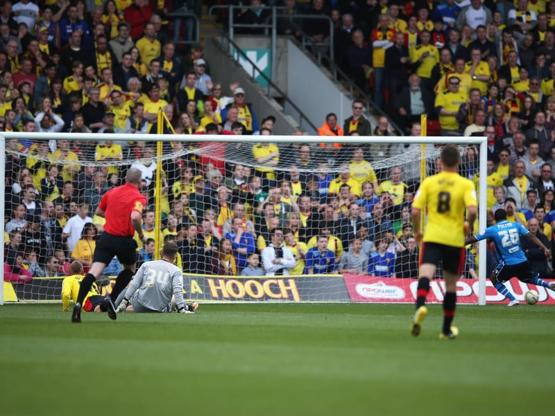 Striker Dominic Poleon scores the opening goal.