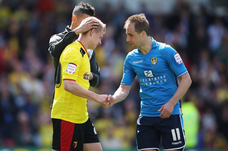 Watford's Matej Vydra is consoled by Luke Varney at full-time.