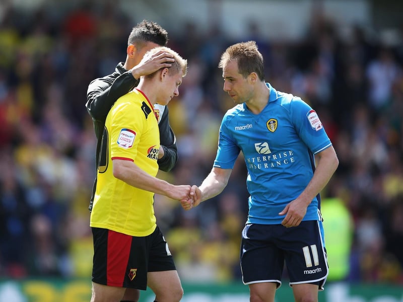 Watford's Matej Vydra is consoled by Luke Varney at full-time.