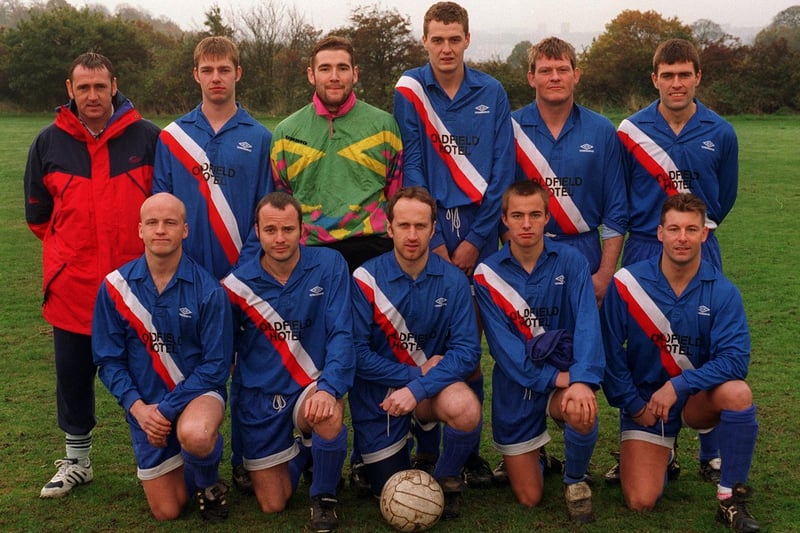 Armley Athletic FC in November 1996. Back: Billy Ingleson, Gary Shiel, Peter Tebbutt, Wayne Movley, Dale Evans and Gerry Thornton (capt). Front: Gary Spokes, Darren Clough, Stuart Walker, James O'Connell, and Steve Simon.