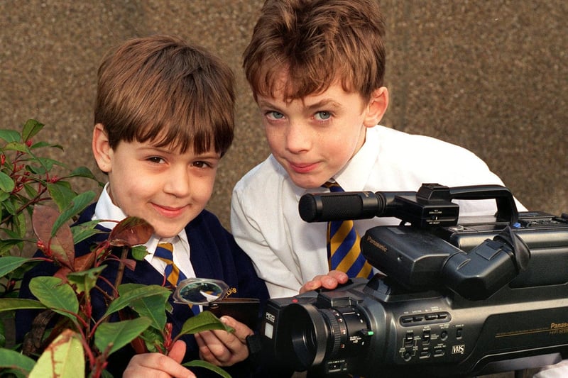 Pupils at St Benedict's RC Primary School were chosen by the BBC to make a short film on the town's mini wildlife. Pictured are James Houseman (left) and Thomas Waldron.