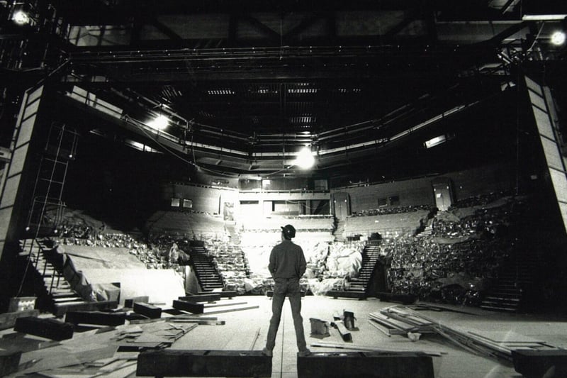Head of design Rob Jones surveys the 750-seat Quarry Theatre at West Yorkshire Playhouse ahead of its opening in March 1990.