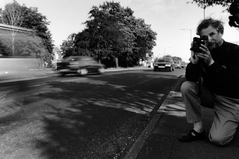 Campaigners were using video cameras to calculate hourly traffic levels on the A65 Dibb Lane/Kirk Lane junction at Yeadon in August 1990. They were using the information to support their case for traffic lights at the junction.
