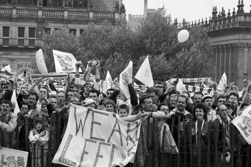 Thousands took to the streets of the city centre for Leeds United's civic reception in May 1990.