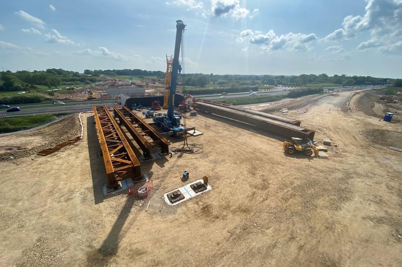 The bridge beams for the new Becconsall Bridge over the M55 have been assembled on site, with the first beams lifted into place yesterday (Monday, June 14)