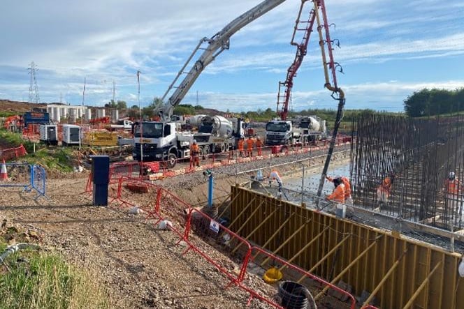 The PWDR team recently completed a concrete pour for the north abutment base of the Savick Brook viaduct, one of the main structures on the scheme