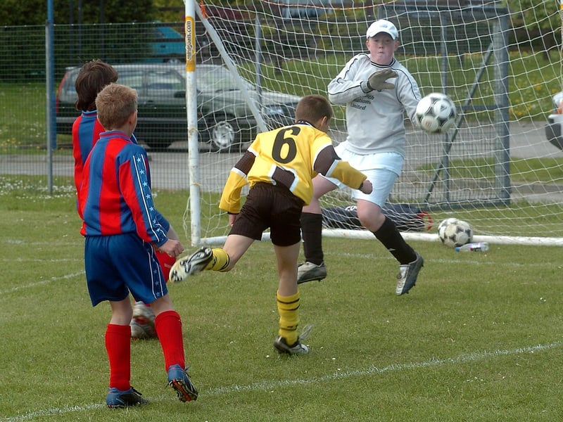Heading at goal.
