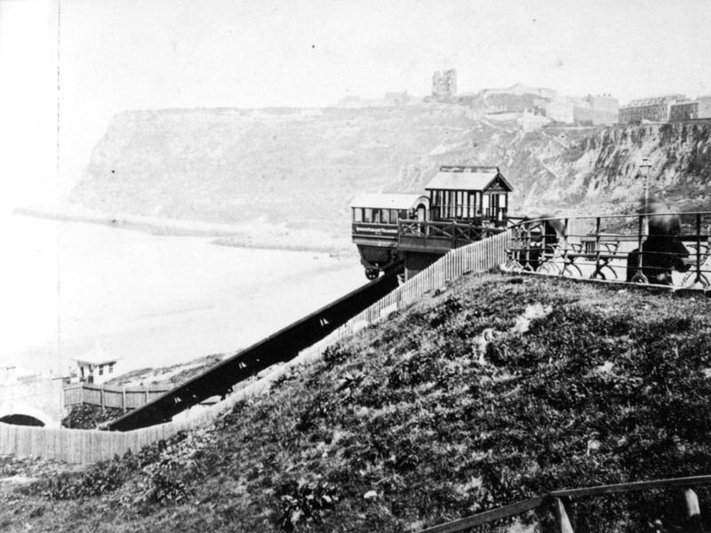 A view from the top of Queen's Parade of the tramway which ran down the cliff side to the pier. The tramway opened on August 8 1878. However, a runaway carriage damaged the lower station and closed the funicular until the next year. After that a series of accidents and landslips led to its final closure in 1887.