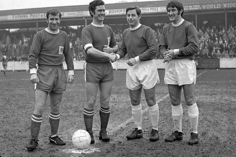 Season 1971-72 - Internationals reunited -  Douglas, Clayton, Milne and Temple - Wigan Athletic host Gt Harwood