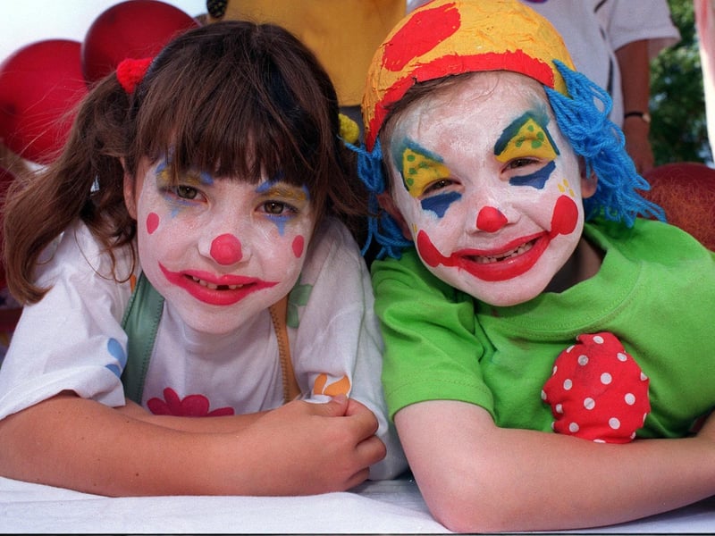 Clowning around on the West End Primary School and Nursery School float in 1997 were Ellie Stephenson and Alistair Rhodes.