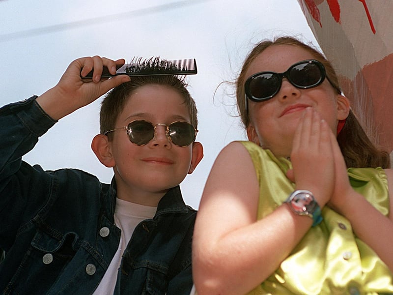 The theme on St Mary's RC Primary float in Horsforth Gala's carnival parade in June 1999 was the hit musical 'Grease'. Pictured are Gregory Davis and Sinead Quirke.