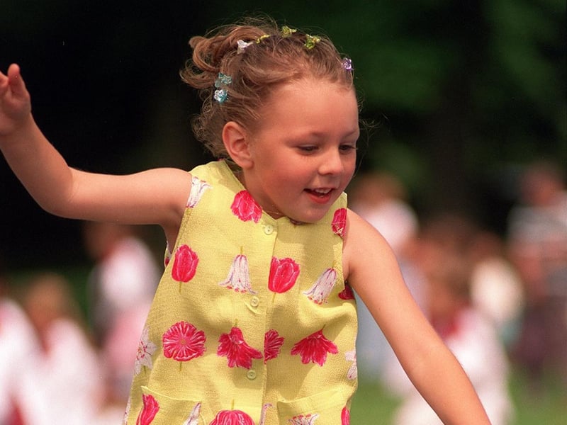 Katie Barrett has fun on the trampolines at Horsforth Gala in June 1999.