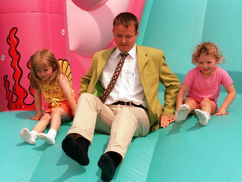 BBC Television weatherman Paul Hudson, officially opened Horsforth Gala in June 1999 and didn't hesitate to have a go on the bouncy slide when asked to by photographers.