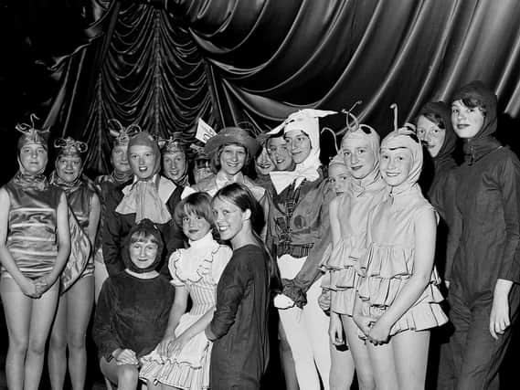 Members of the Barbara Fenn school of dance and drama line up for a show at the ABC Ritz Cinema Station Road, Wigan, in 1976