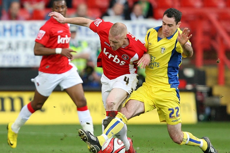 Charlton Athletic's Nicky Bailey is stopped in his tracks by Andy Hughes during the League One clash at The Valley on May 2010.