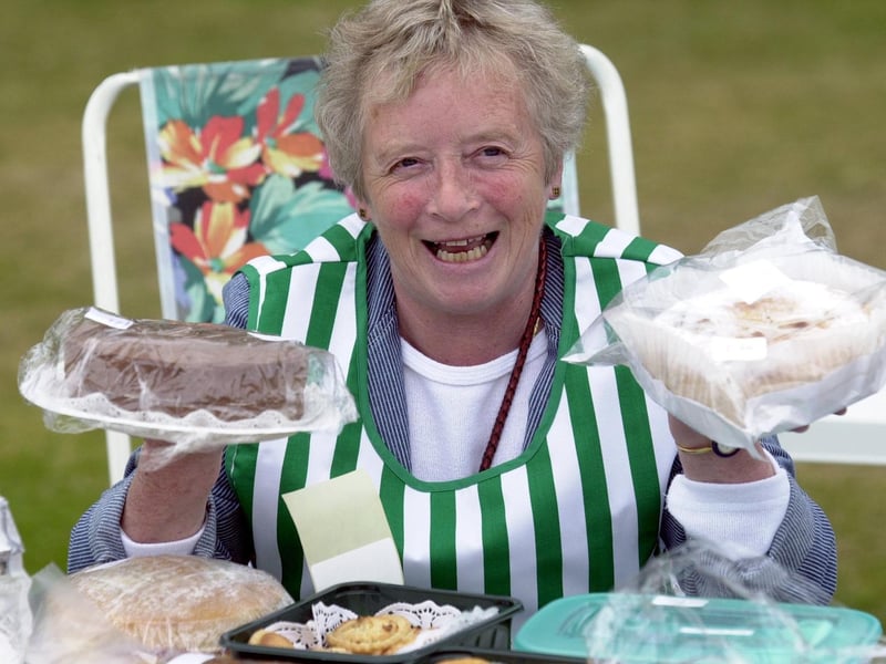 Barbara Reid, president of the Horsforth Women's Institute with home made cakes in June 2002.
