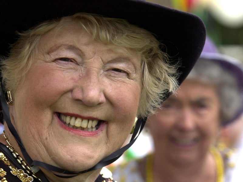 Joan Skelhorne on the Horsforth Live-At-Home Group float at Horsforth Gala in 2003.