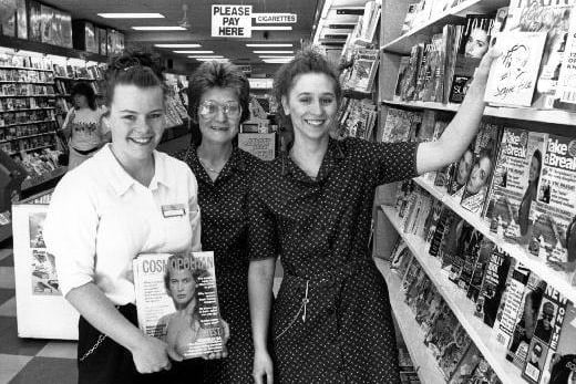 A press photograph of Jackie Clogh, Lisa Bowman and Judith Hirst in the Sew Easy shop in Castleford