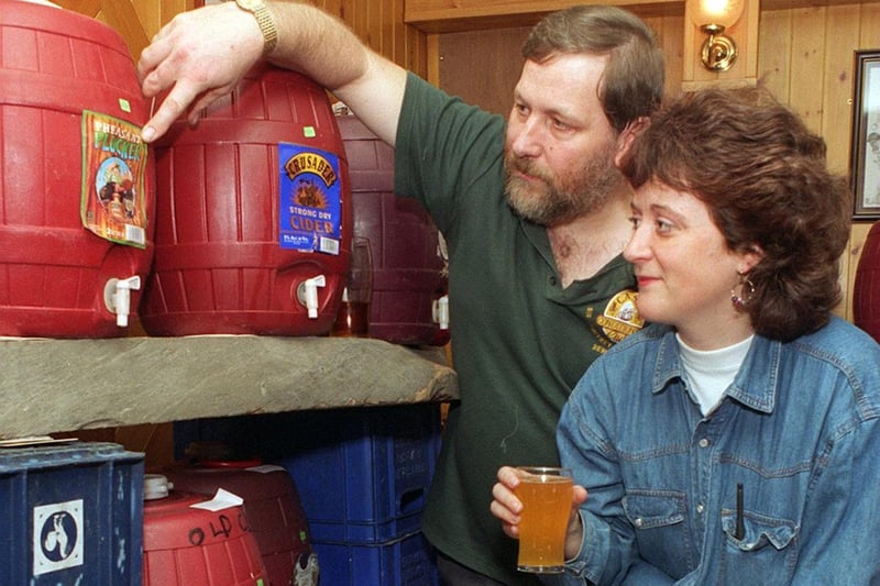 Dewsbury's first cider festival was launched at the Sir Geoffrey Boycott OBE pub in Westtown. Pub manager John Smithson points out a tasty brew to CAMRA member Pam Gillgrass.