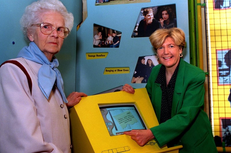 MP Ann Taylor launched a new exhibition at Dewsbury Museum on the history of the town in May 1996. Also pictured is Nellie Oldroyd from Staincliffe.
