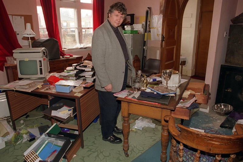 April 1996 and pictured is Rev Gavin Walker in the ransacked office of St Peter's Parish Centre at Earlsheaton.