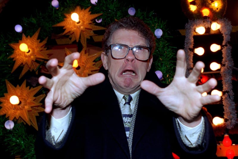 TV comedian Phil Cool switched on Dewsbury town centre's Christmas lights  in  November 1996.