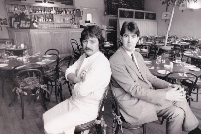 Paris on Town Street in Horsforth was named West Yorkshire's top place to eat out in October 1990. Pictured are owners Martin Spalding (left) and Steven Kendall.