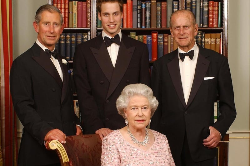 Three generations of the royal family posing for a photograph at Clarence House in 2003 before a dinner to mark the 50th anniversary of the Queen's Coronation.