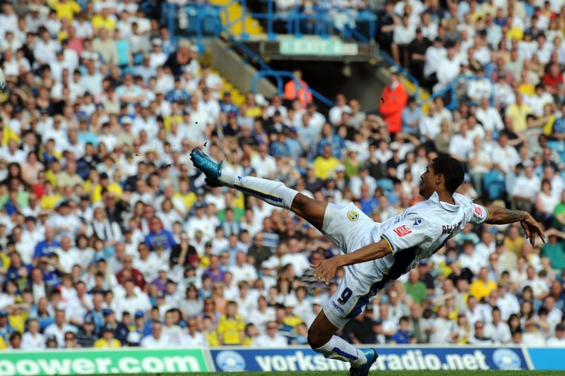 Super-sub Jermaine Beckford puts Leeds 3-1 ahead with a volley.