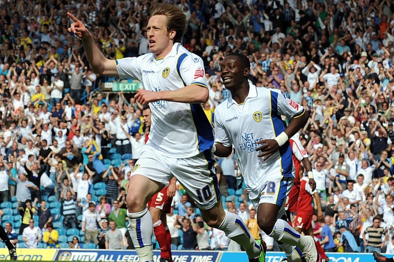 Luciano Becchio celebrates after firing in at the near post to open the scoring