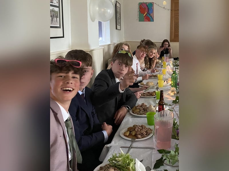 Students are enjoying their meal.