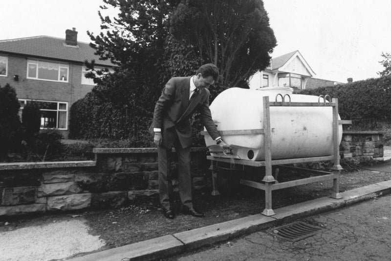 There were issues with water supplies to homes in Calverley in October 1991. Pictured is Peter Clay of Woodhall Road.