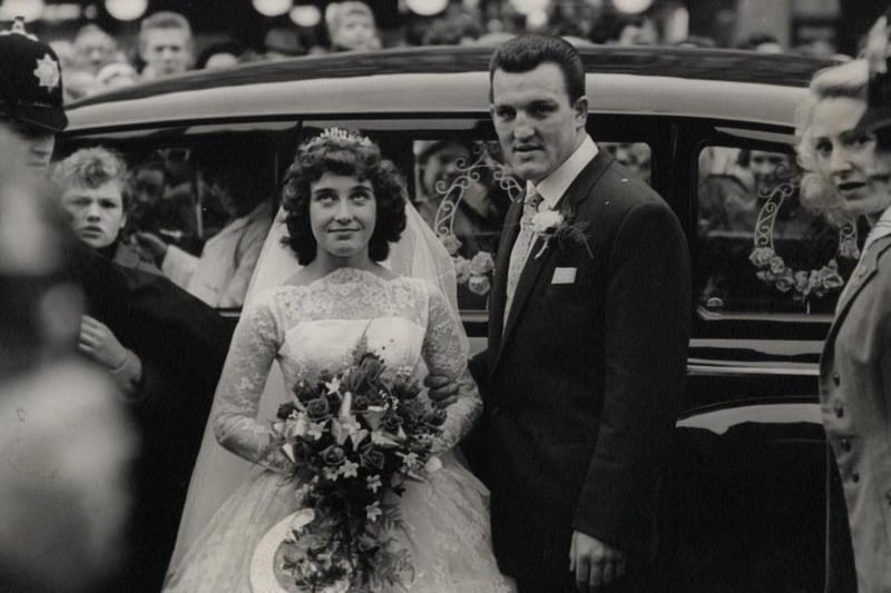 On his wedding day October 18, 1958 at St John's Parish Church, Blackpool, with bride Ann Veronica Cliffe