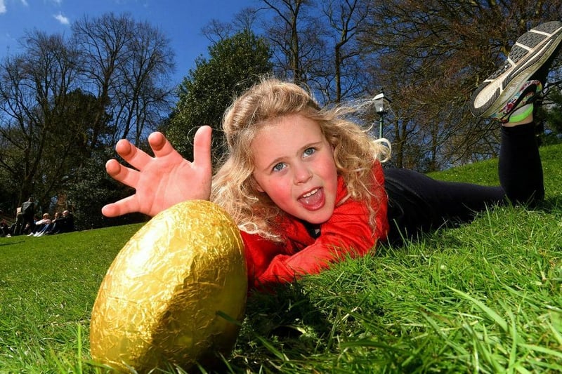 Rolled Easter eggs on Avenham Park on Easter Monday