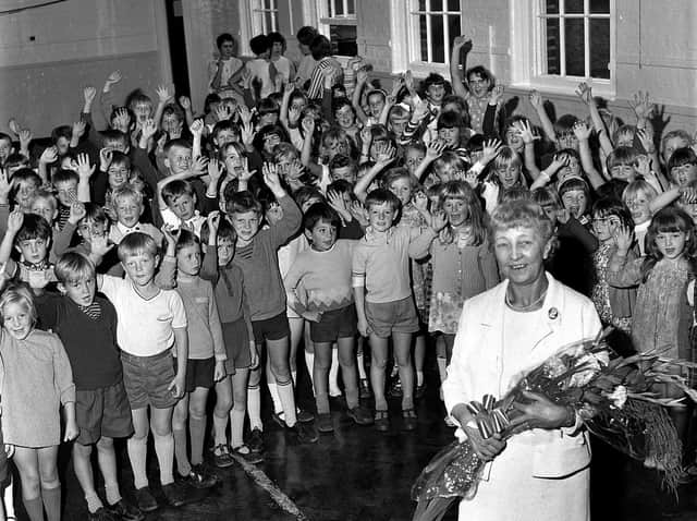Retro 1970 - Highfield Junior School pupils say goodbye to their teacher Mrs Simm as she retired in 1970.