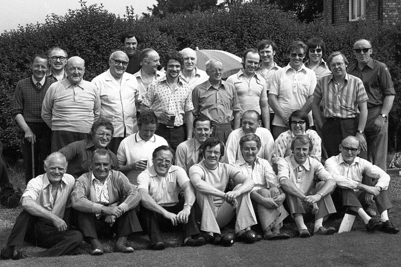 RETRO 1976  - A happy group of crown green bowlers at The Bellingham bowling green Wigan.