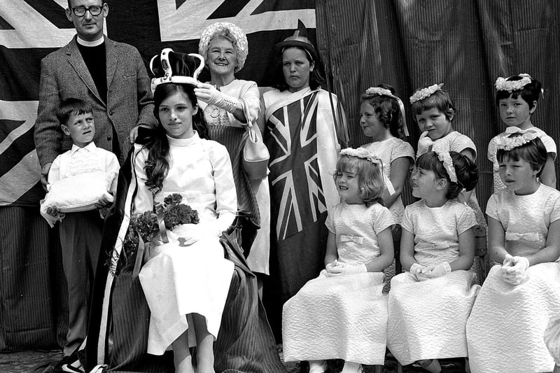 Retro 1969 - The Rose Queen crowning ceremony at St John's Church garden party Hindley Green.